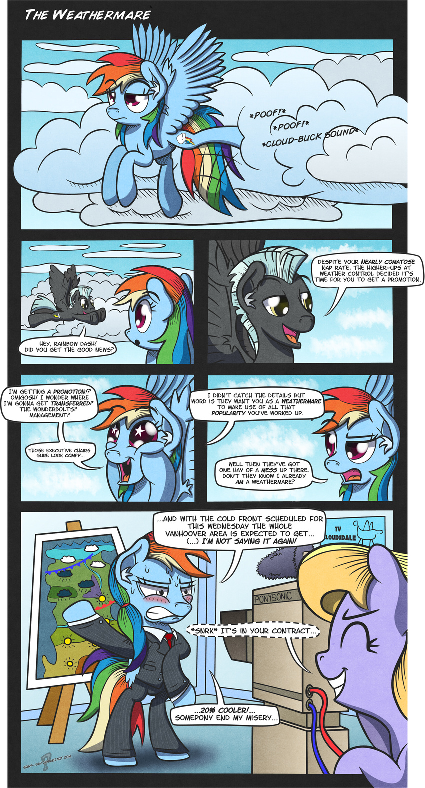blush comic equine female feral friendship_is_magic gray--day happy male mammal my_little_pony pegasus rainbow_dash_(mlp) sky suit television thunderlane_(mlp) wings