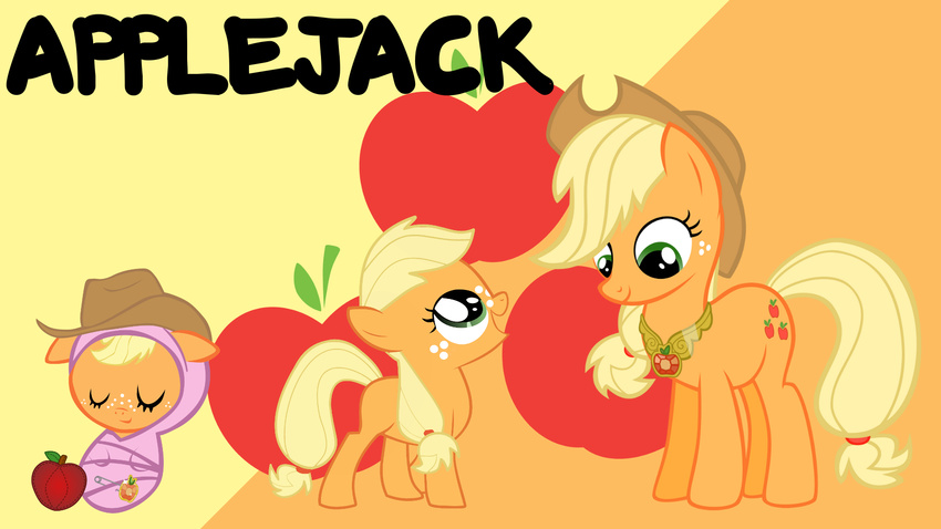 blonde_hair cowboy_hat cub cutie_mark english_text equine eyes_closed female feral freckles friendship_is_magic fur green_eyes hair hat horse long_hair mammal my_little_pony open_mouth orange_fur pony smile softfang solo text young