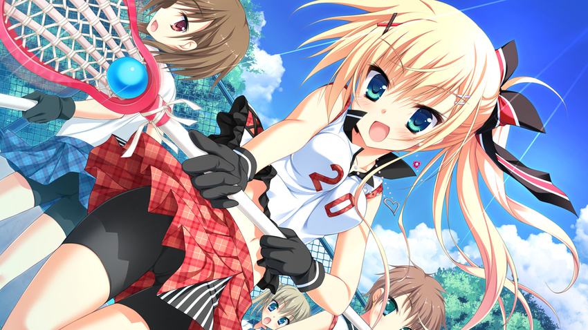 asahina_shin blonde_hair blue_eyes cameltoe game_cg gloves hontani_kanae karumaruka_circle saga_planets skirt tennis