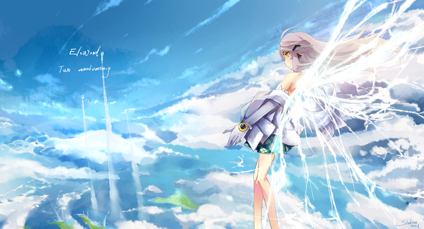 clouds elbow_gloves elsword long_hair sheltea skirt sky tagme_(character) yellow_eyes