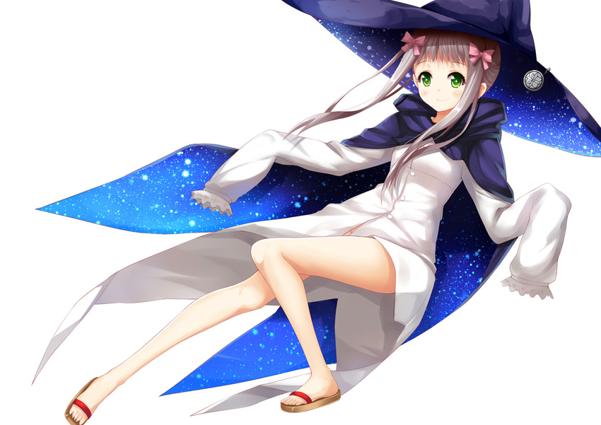 aixioo cape gray_hair green_eyes ribbons shirt tagme_(character) twintails white witch_hat