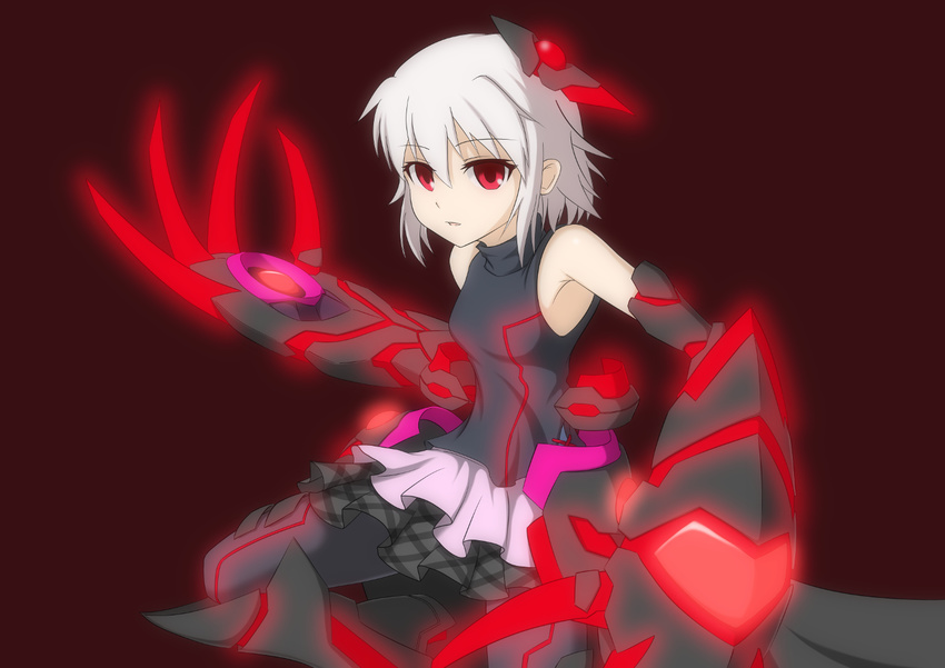 altair_floone borrowed_character glowing hima38 original red_eyes short_hair simple_background skirt solo white_hair