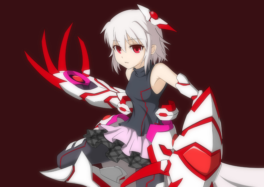 altair_floone borrowed_character hima38 original red_eyes short_hair simple_background skirt solo white_hair