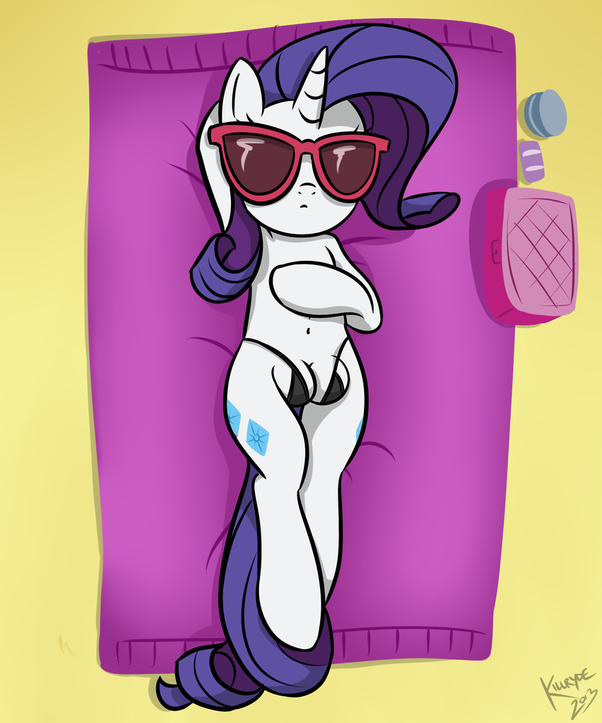 beach bikini breasts cleavage clothed clothing cutie_mark equine eyewear female friendship_is_magic hair horn horse killryde mammal my_little_pony navel pony purple_hair rarity_(mlp) seaside solo sunglasses swimsuit teats unicorn