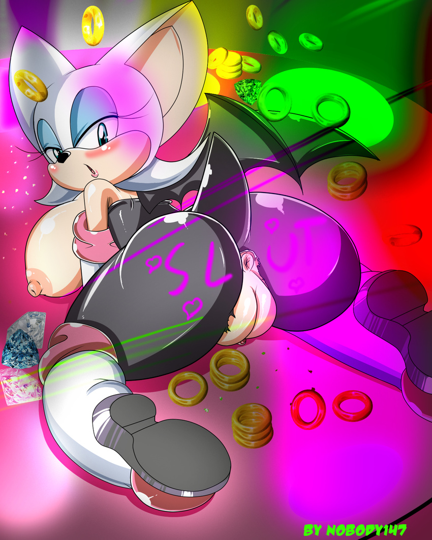 anus bat blush boots breasts butt chaos_emerald clitoris female gloves gold_rings lights mammal nipples nobody147 pussy rouge rouge_the_bat sega sonic_(series) wings