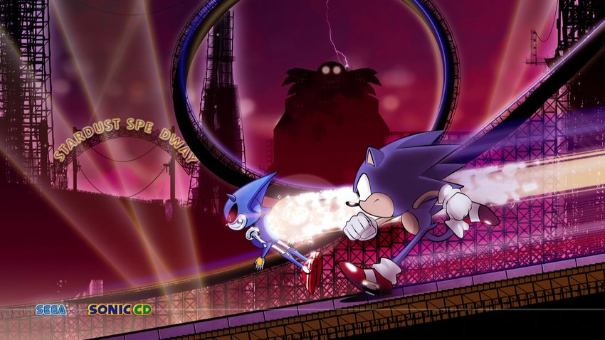 amusement_park dr._eggman highres metal_sonic race racing sega sonic sonic_cd sonic_the_hedgehog stardust_speedway