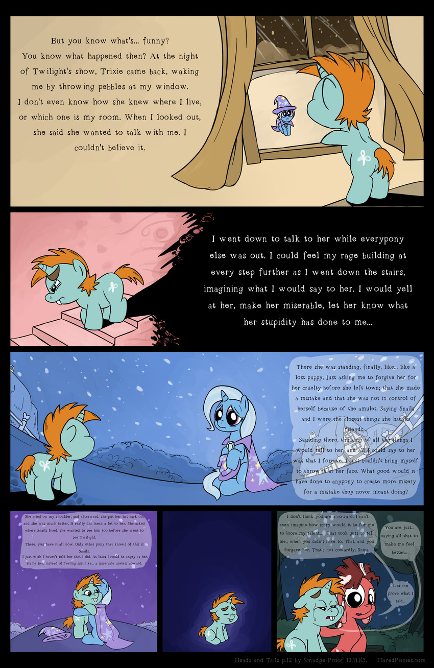 comic cub donkey equine female feral fisheye_lens flashback friendship_is_magic hat heads_and_tails horn horse hug male mammal my_little_pony night original_character pony smudge_proof snips_(mlp) tails tails_(mlp) trixie_(mlp) unicorn young
