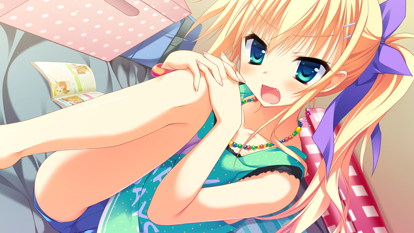 asahina_shin blonde_hair blue_eyes game_cg hontani_kanae karumaruka_circle long_hair saga_planets shorts