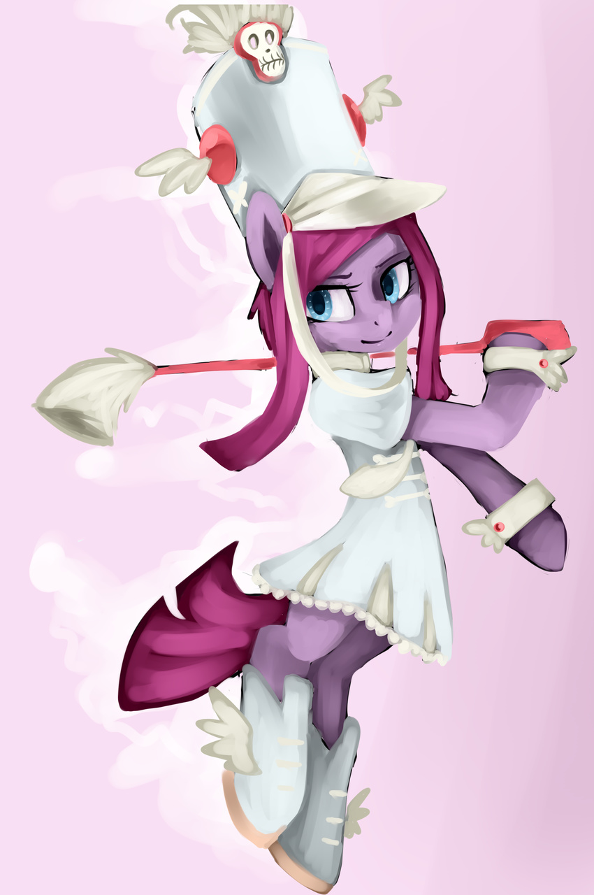 anthro anthrofied blue_eyes clothing cosplay crossover dress equine female feral friendship_is_magic fur hair hat hi_res horse kill_la_kill kmrshy mammal my_little_pony nonon_jakuzure pink_fur pink_hair pinkamena_(mlp) pinkie_pie_(mlp) plain_background pony shoes smile solo standing