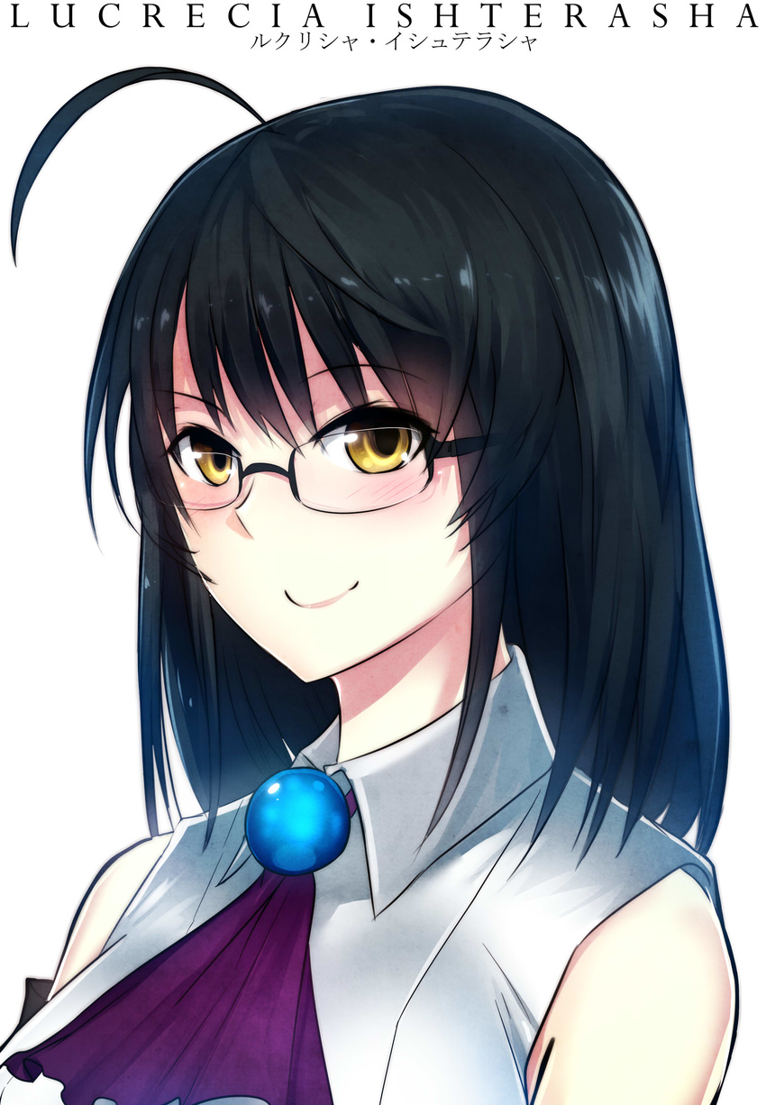 absurdres blush character_name closed_mouth glasses highres lucrecia_ishterasha original portrait smile solo swordwaltz