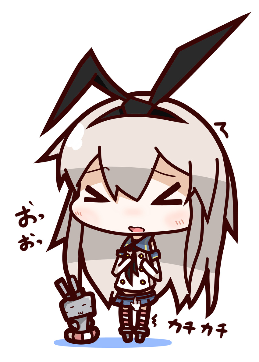 &gt;_&lt; absurdres blonde_hair blush closed_eyes hairband highres kantai_collection long_hair nuu_(nu-nyu) open_mouth rensouhou-chan ribbon shimakaze_(kantai_collection) translated