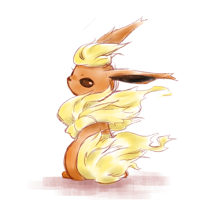 fire flareon gen_1_pokemon highres looking_at_viewer looking_back monster no_humans pointy_ears pokemon pokemon_(creature) simple_background solo white_background