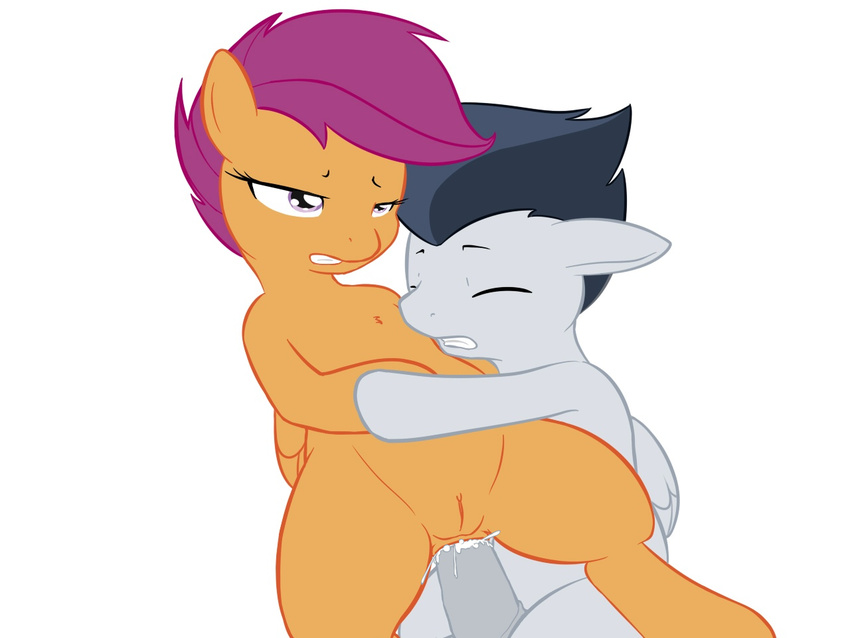 anal anal_penetration animal_genitalia anthro anthrofied cub cum cum_in_ass cum_inside duo equine female friendship_is_magic fur hair horse horsecock male mammal my_little_pony orange_fur pegasus penetration penis plain_background pony purple_eyes pussy rumble_(mlp) scootaloo_(mlp) sex straight vulapa wings young