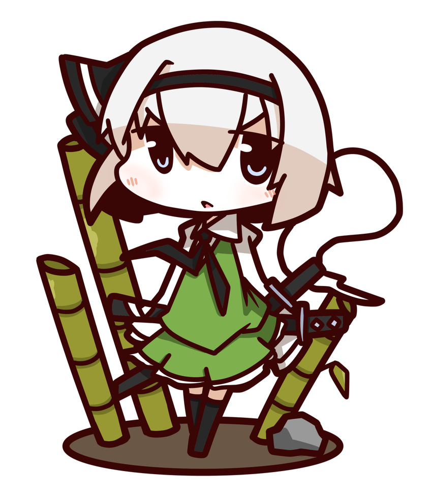 bamboo blue_eyes chibi hairband highres katana konpaku_youmu konpaku_youmu_(ghost) nuu_(nu-nyu) open_mouth ribbon short_hair silver_hair sword touhou weapon