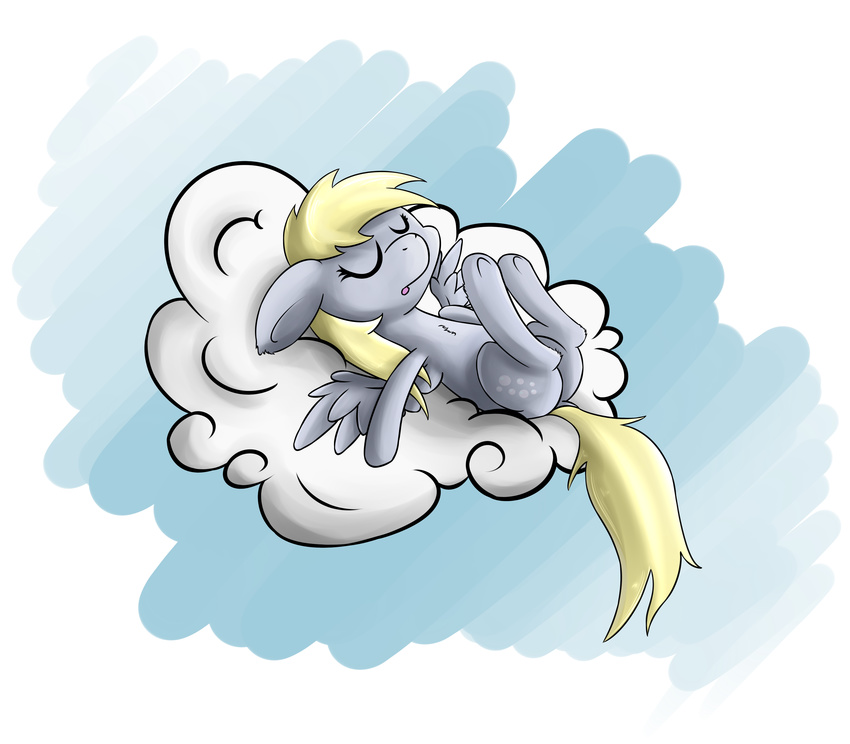 alpha_channel blonde_hair cloud cutie_mark derpy_hooves_(mlp) equine erockertorres eyes_closed female feral friendship_is_magic fur grey_fur hair hi_res horse long_hair lying mammal my_little_pony on_back open_mouth pegasus plain_background pony sleeping solo transparent_background wings