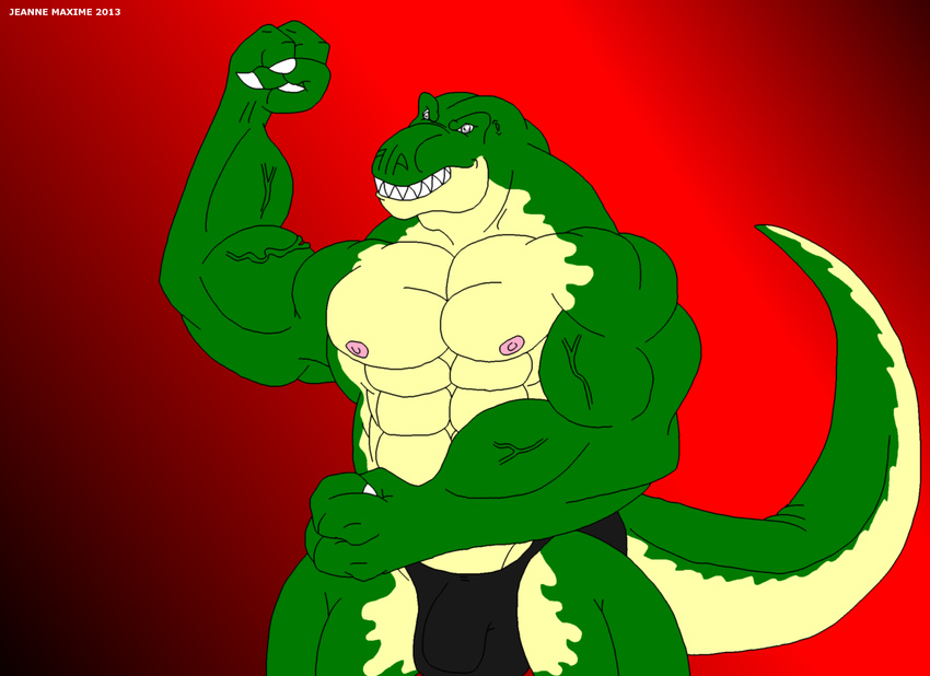 abs anthro biceps big_muscles bulge claws dinosaur fangs flexing green_eyes green_skin grey_eyes looking_at_viewer male maxime-jeanne muscles nipples panties pecs pose reptile scales scalie smile solo speedo standing swimsuit teeth theropod thomas_carter toned topless tyrannosaurus_rex underwear vein yellow_skin