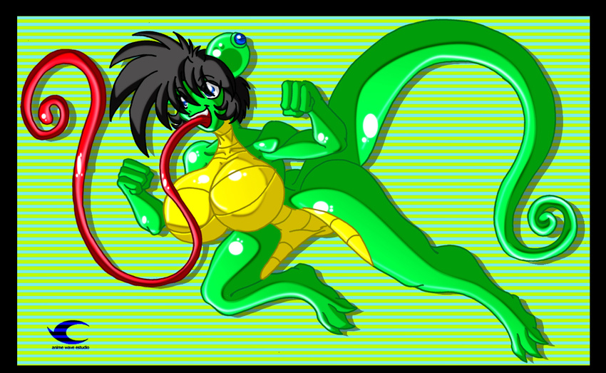 animewave big_breasts black_hair breasts female hair lizard long_tongue no_nipples reptile scalie tongue