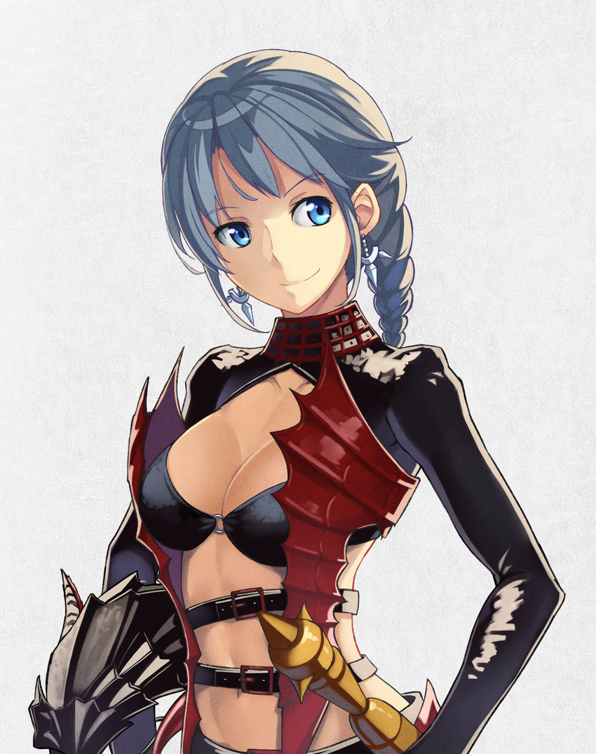 beek blue_eyes braid breasts cleavage fiona_(mabinogi) highres mabinogi mabinogi_heroes medium_breasts solo white_hair