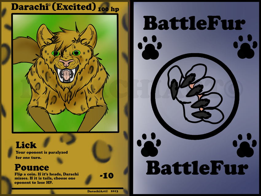 battlefur&copy; card darachi excited feline female fursona game leopard licking mammal pounce sharp smile teeth tongue
