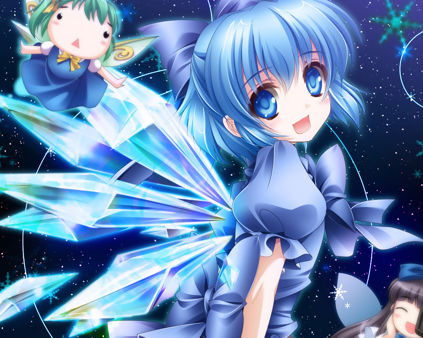 blue_eyes blue_hair chibi cirno daiyousei moneti_(daifuku) short_hair star_sapphire touhou wings