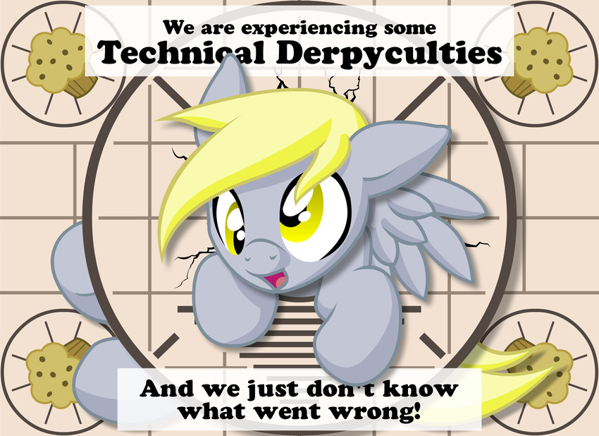 blonde_hair cute derp derpy_hooves_(mlp) english_text equine female feral food friendship_is_magic fur grey_fur hair horse inkwell_pony long_hair magic mammal muffin my_little_pony open_mouth pegasus pony solo text tongue wings yellow_eyes
