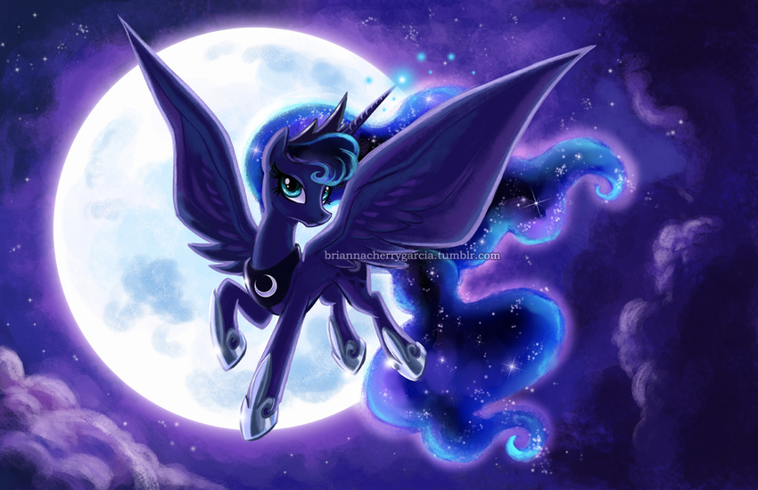 blue_eyes brianna_garcia cloud crown equine female feral friendship_is_magic glowing horn horse looking_at_viewer mammal moon my_little_pony necklace night pony princess_luna_(mlp) solo sparkles stars winged_unicorn wings