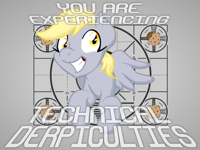 blonde_hair derpy_hooves_(mlp) english_text equine female feral food friendship_is_magic fur grey_fur hair horse inkwell_pony long_hair mammal muffin my_little_pony open_mouth pegasus pony smile solo text wings yellow_eyes