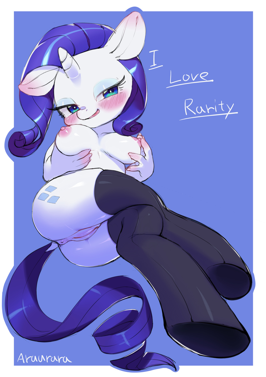 absurd_res anthro anthrofied anus aruurara blue_eyes blush breasts butt cutie_mark english_text equine eyeshadow female friendship_is_magic fur hair hands hi_res hindpaw hooves horn horse makeup mammal my_little_pony nipples paws pony purple_hair pussy rarity_(mlp) solo text unicorn white_fur