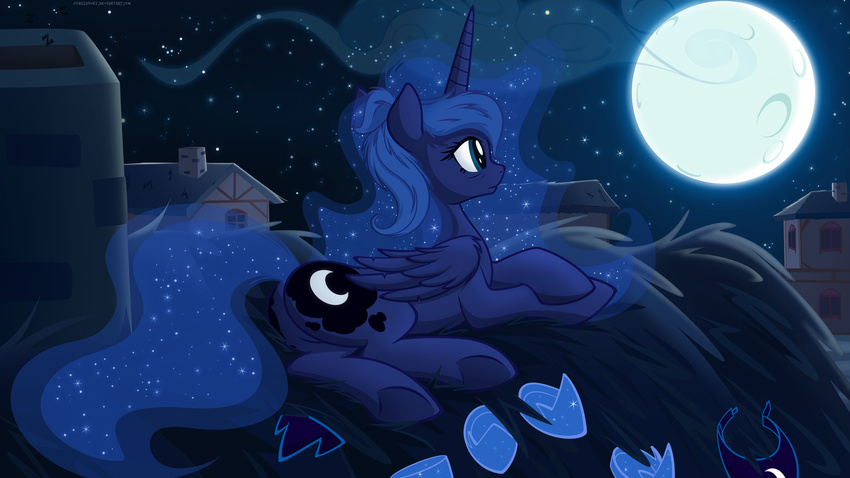 blue_eyes butt crown cutie_mark equine female feral friendship_is_magic fur hair hooves horn horse long_hair mane moon my_little_pony night pony princess_luna_(mlp) solo winged_unicorn wings