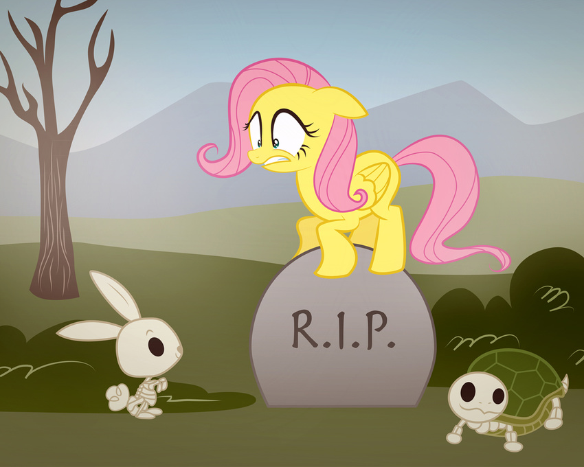 angel_(mlp) blue_eyes bone bushes corpse cute dead english_text equine female feral fluttershy_(mlp) frauv8 friendship_is_magic frown fur grave hair horse humor lagomorph long_hair mammal mountain my_little_pony open_mouth pegasus pink_hair pony rabbit reptile scalie scared skeleton skull smile tank_(mlp) teeth text tree turtle undead wings yellow_fur zombie