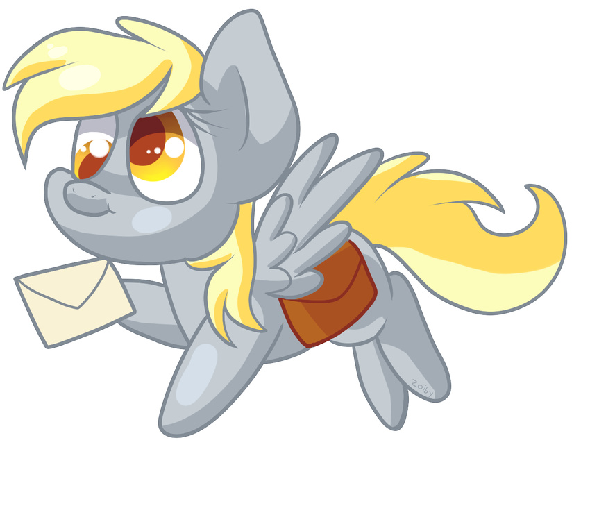 bag blonde_hair derp_eyes derpy_hooves_(mlp) equine female feral friendship_is_magic fur grey_fur hair horse letter long_hair mammal my_little_pony pegasus plain_background pony smile solo transparent_background wings yellow_eyes zoiby