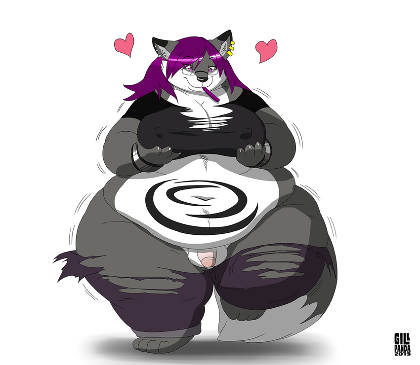 balls breasts bulge bursting_clothes canine chubby claws dickgirl eyewear female fox gender_transformation gillpanda glasses hair hybrid intersex male mammal overweight penis solo transformation weight_gain wide_hips