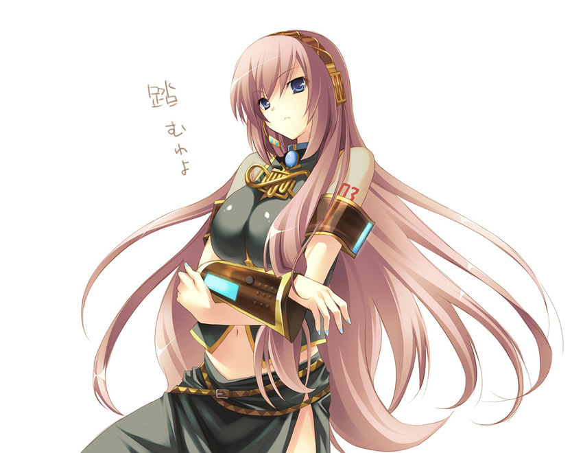 bad_id bad_pixiv_id blue_eyes blue_nails crossed_arms headset long_hair megurine_luka nail_polish pink_hair solo toranosuke vocaloid