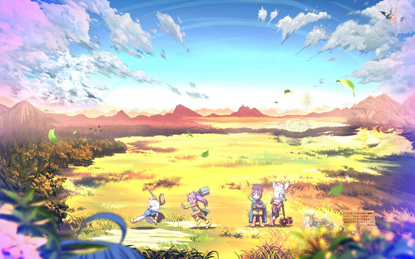 4girls ahoge blurry chasing churuya cloud depth_of_field dragon_ball dragon_quest dragon_quest_iii hat hiiragi_kagami hiiragi_tsukasa izumi_konata lucky_star multiple_girls nagato_yuki parody rozen_maiden scenery shiroi_karasu sky souseiseki suiseiseki suzumiya_haruhi_no_yuuutsu trunks_(dragon_ball) vegeta wallpaper when_you_see_it witch_hat