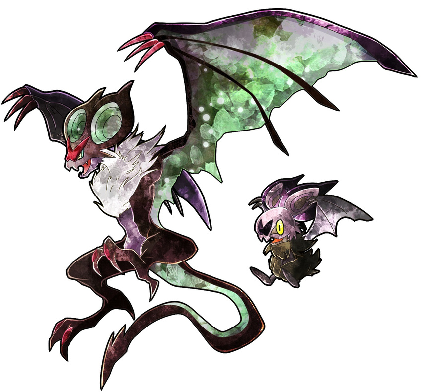 dragon flying green_wings male monster nintendo noivern open_mouth plain_background pok&#233;mon pok&eacute;mon pose solo unknown_artist video_games watermark white_background wyvern young