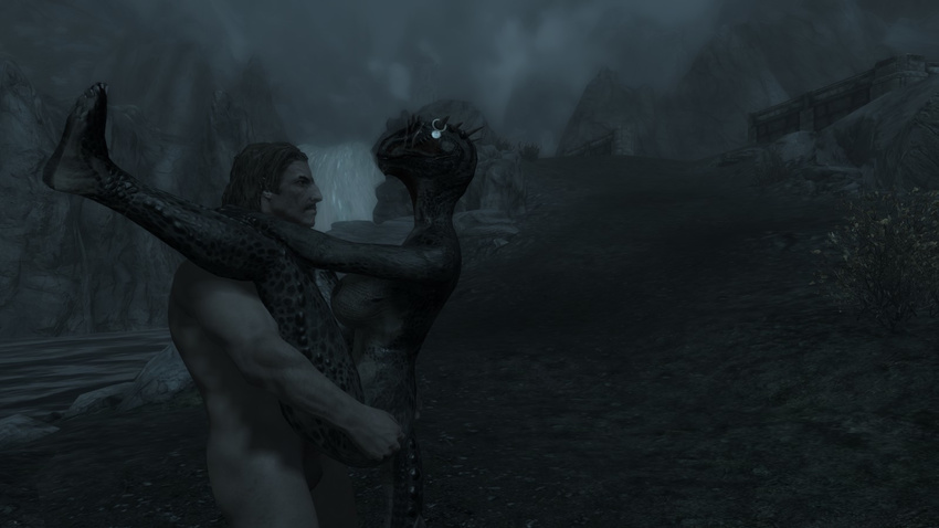 argonian balls breasts exhibitionism female grey_theme horn invalid_tag male nude penis public scalie screencap sex stand_and_carry_position standing straight talonia_bloodscale the_elder_scrolls the_elder_scrolls_v:_skyrim video_games