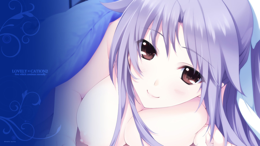 akatsuki-works bed blush breasts gray_hair lovely_x_cation lovely_x_cation_2 narukawa_hime nipples