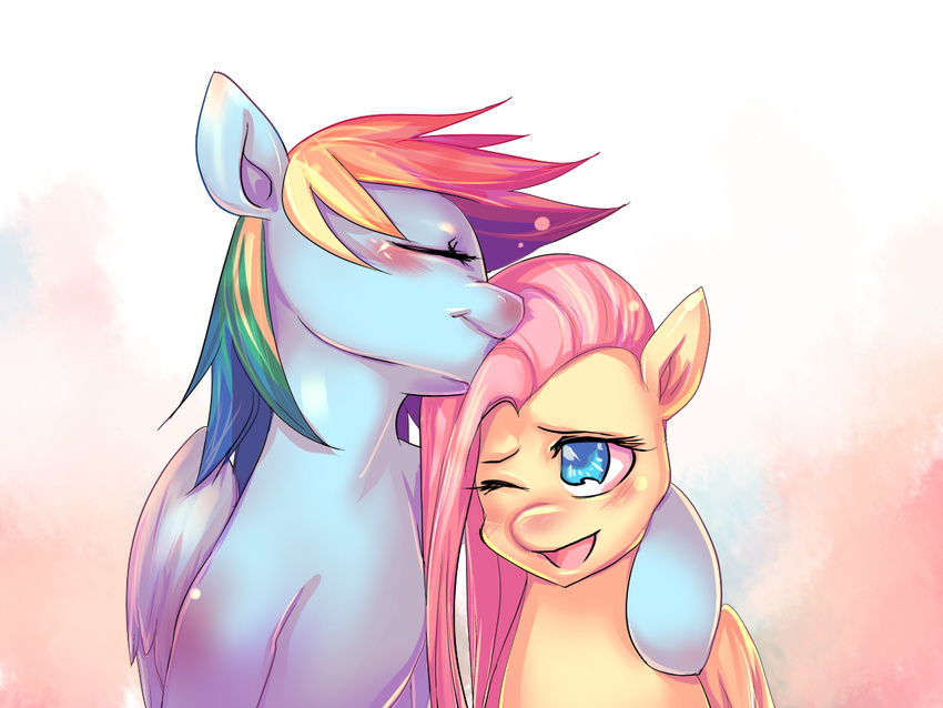 bakki blue_eyes blue_fur blush couple duo equine eyes_closed female feral fluttershy_(mlp) friendship_is_magic fur hair horse hug kissing mammal multi-colored_hair my_little_pony one_eye_closed open_mouth pegasus pink_hair pony rainbow_dash_(mlp) rainbow_hair smile wings yellow_fur