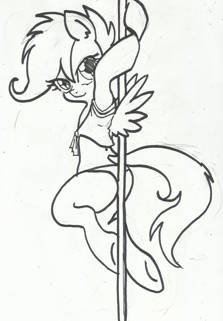 anibaruthecat black_and_white cub dancing equine female feral friendship_is_magic hair horse mammal monochrome my_little_pony pegasus pole pole_dancing pony scootaloo_(mlp) smile solo wings young