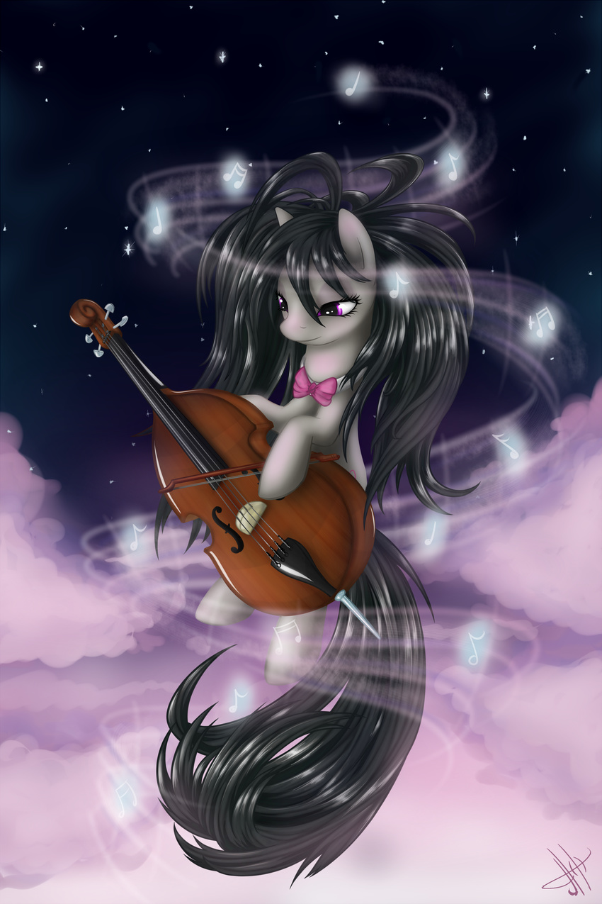 bow_(stringed_instrument) bow_tie cello cutie_mark equine female feral friendship_is_magic fur grey_fur hair horse jaaaaaaaz_(artist) long_hair mammal music musical_instrument musical_note my_little_pony octavia_(mlp) pony purple_eyes sky smile solo