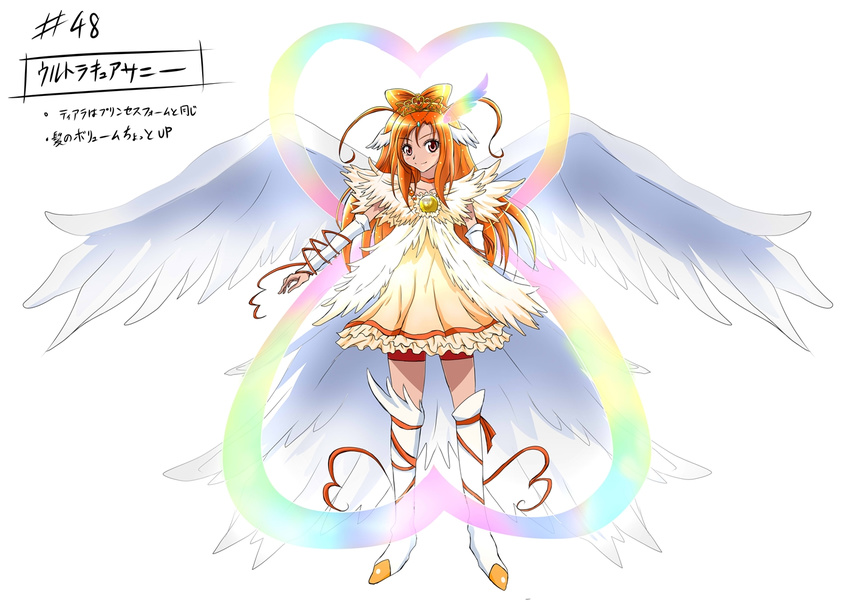 alternate_costume angel_wings arm_warmers bike_shorts blush boots bow brooch choker cure_sunny detached_sleeves dress eyelashes hair_bun hair_ornament half_updo happy head_wings hino_akane_(smile_precure!) jewelry knee_boots kneehighs long_hair looking_at_viewer magical_girl orange_(color) orange_choker orange_dress orange_eyes orange_hair precure princess_form_(smile_precure!) ribbon shogo_(4274732) shorts shorts_under_skirt skirt smile smile_precure! solo standing tiara translation_request wings wrist_cuffs
