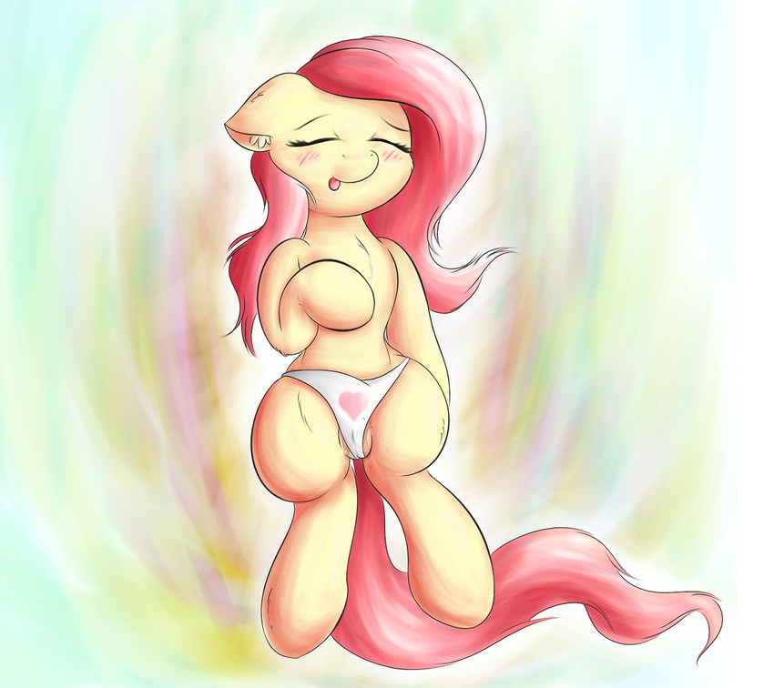 blush equine eyes_closed female feral fluttershy_(mlp) friendship_is_magic fur hair horse mammal my_little_pony panties pink_hair poneplot pony solo underwear yellow_fur