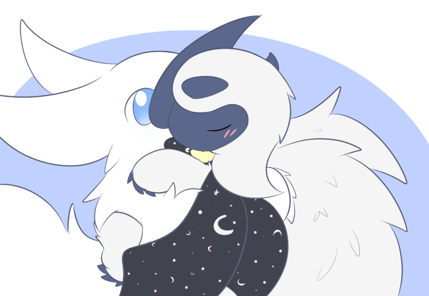 absol blush canine delta-eon duo fasenso hug mammal mega_absol mega_evolution nintendo pok&eacute;mon pok&eacute;mon_(species) video_games