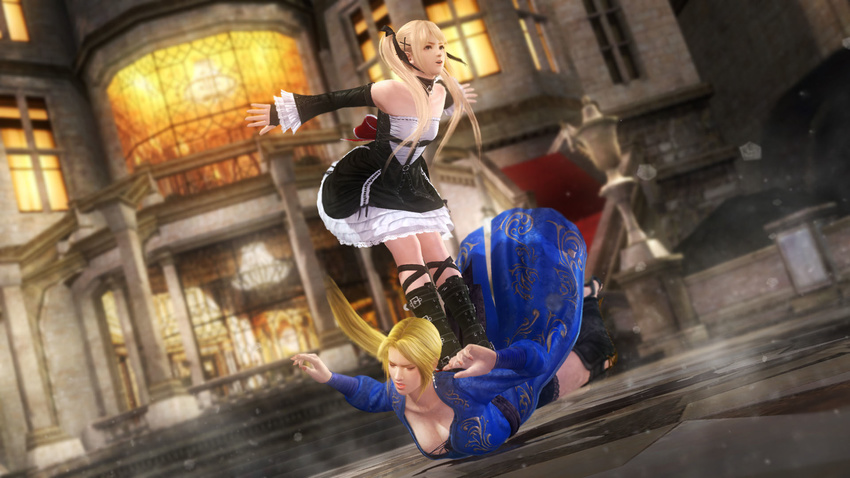 2girls 3d blonde_hair dead_or_alive dead_or_alive_5 female helena_douglas highres marie_rose multiple_girls official_art tecmo twintails