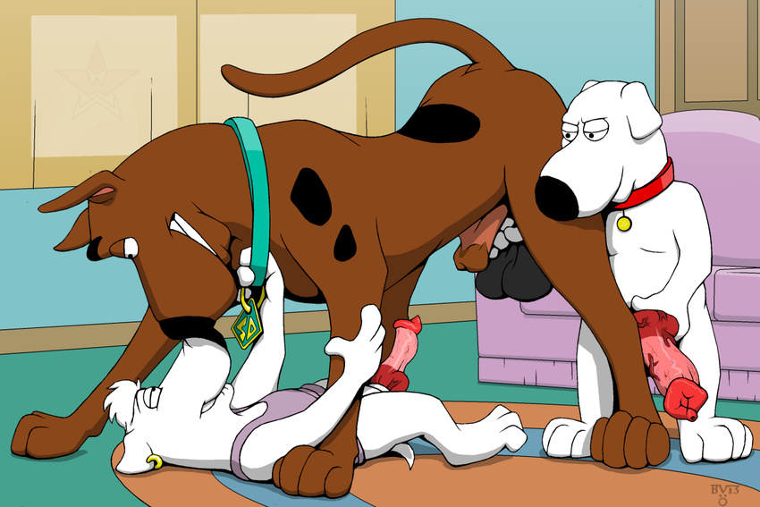 ball_tugging balls big_balls biting_lip brian_griffin canine canine_penis collar crossover dog ear_piercing erection family_guy feral gay hanging_balls japser jasper knot male mammal penis piercing scooby-doo scooby-doo_(series) smile wildwulf