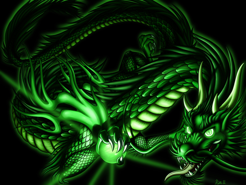 4:3 4_toes absurd_res asian black_background chinese chinese_dragon dragon eastern fangs gemstone glowing glowing_eyes green_drgon green_theme hi_res horn invalid_color jade long_tongue orb oriantal pearl plain_background ratte scalie teeth tongue wallpaper whiskers