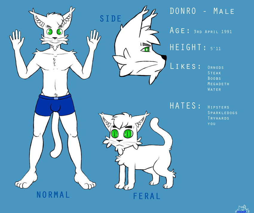 anthro artist_comment boxers cat character donro donrodraws dual_persona english_text feline feral front_view male mammal model_sheet ornod ref_sheet solo standing text underwear