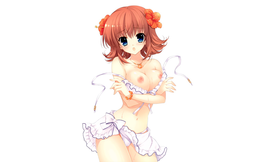 breast_hold breasts indico_lite kagurazaka_koto mitha nanagane_educational_institution nipples swimsuit white