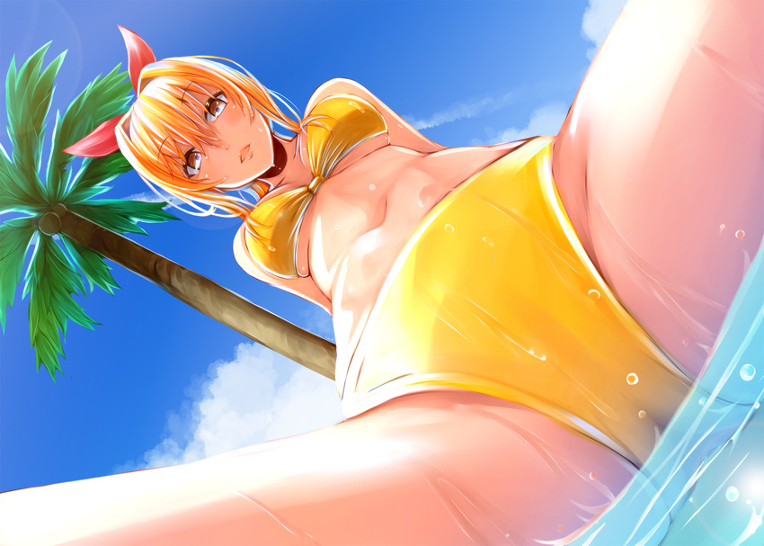 bikini blonde_hair close irohasu_(kago-toma) marin navel swimsuit tree umi_monogatari water wet yellow_eyes