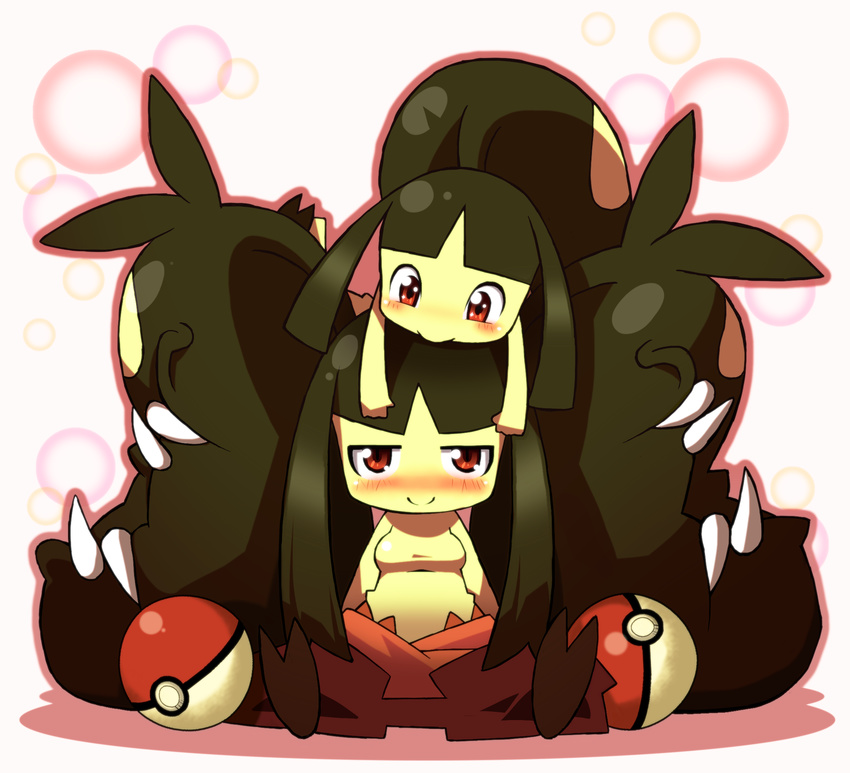 extra_mouth gen_3_pokemon highres lppletwo mawile mega_mawile mega_pokemon no_humans on_head poke_ball poke_ball_(generic) pokemon pokemon_(creature) pokemon_on_head red_eyes sitting smile